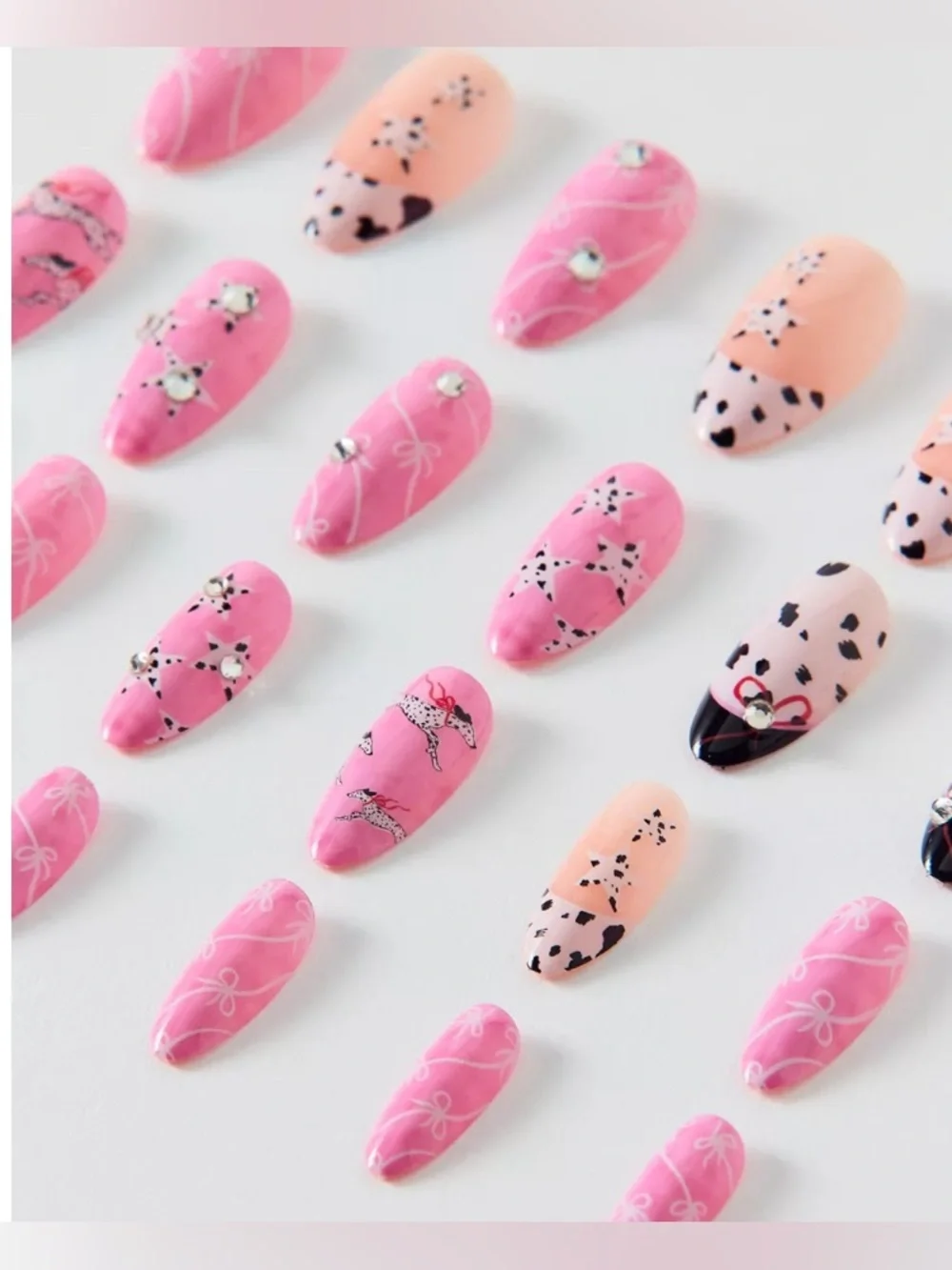 Never Have I Ever Press-On Faux Nails Pink Bow Dalmatian Animal print leopard